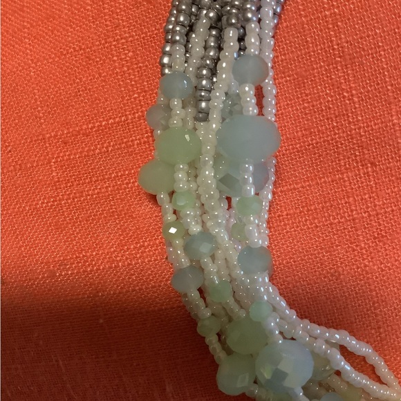Sea Foam Green and Silver Multi-Strand Beaded Necklace - Picture 2 of 5